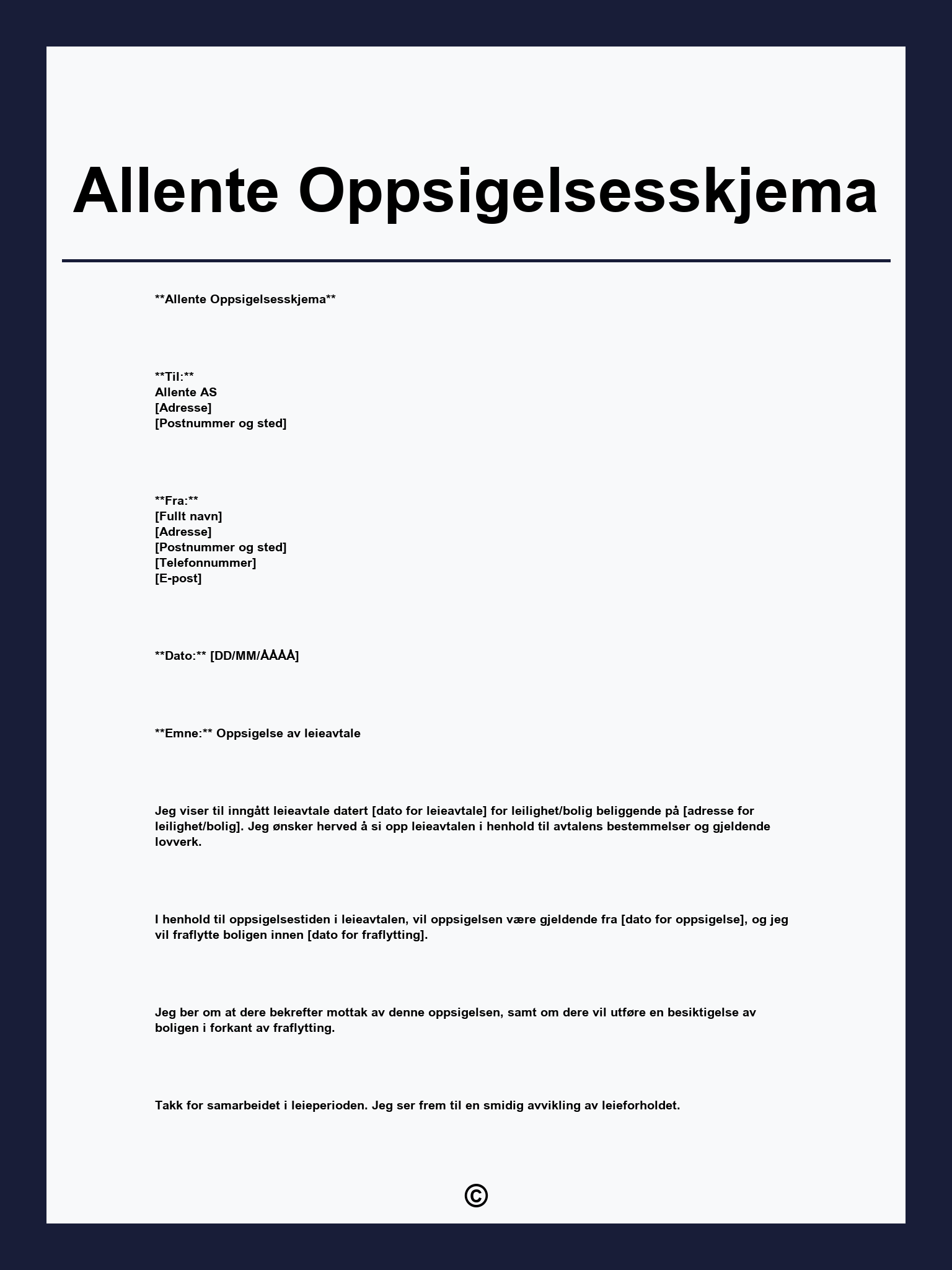 Allente Oppsigelsesskjema