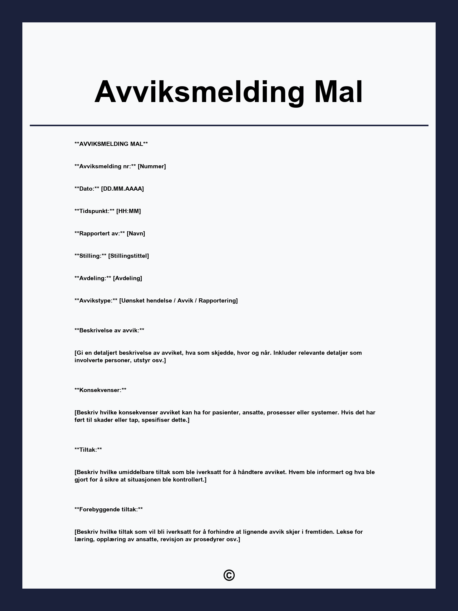 Avviksmelding Mal