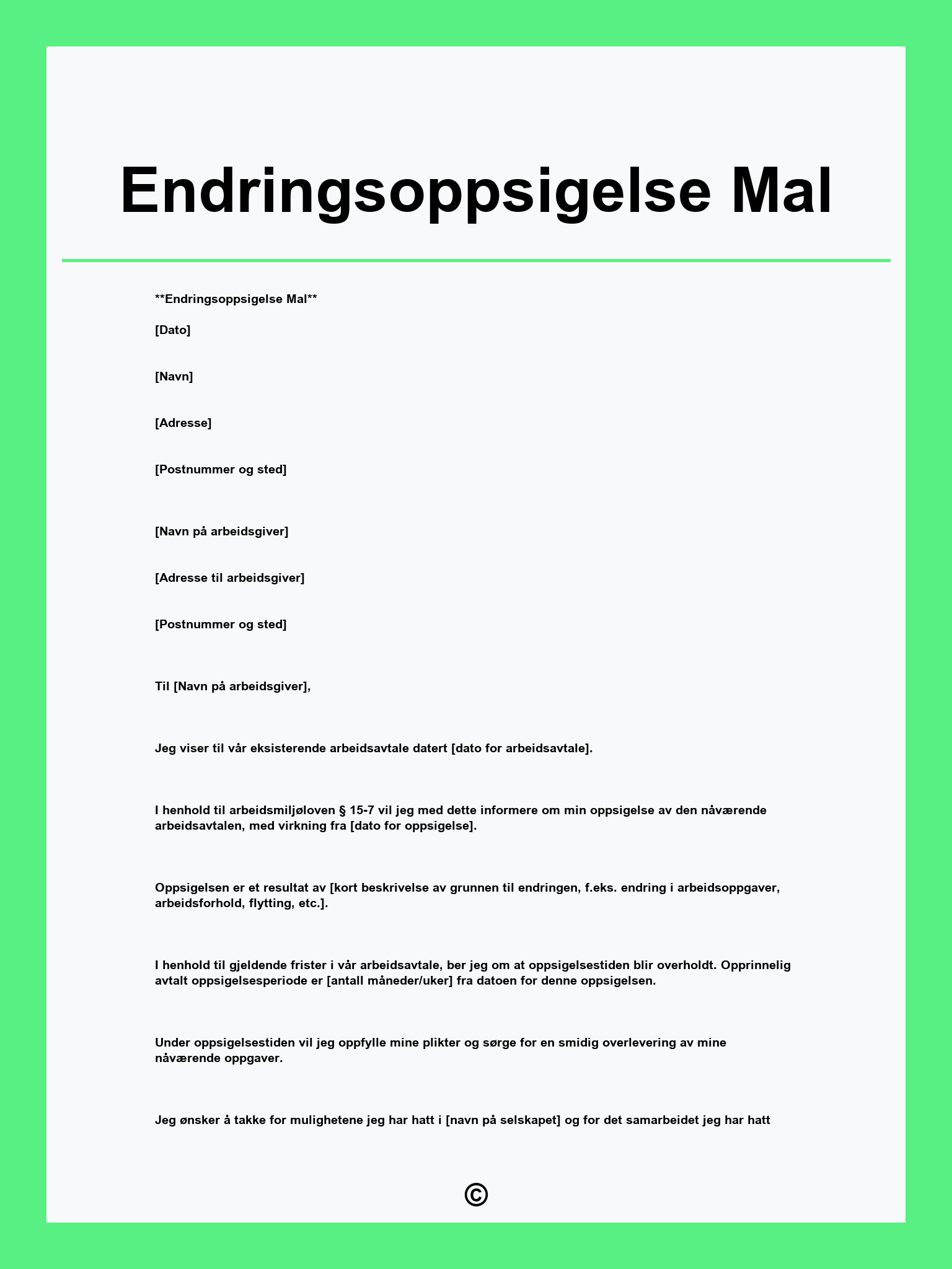 Endringsoppsigelse Mal