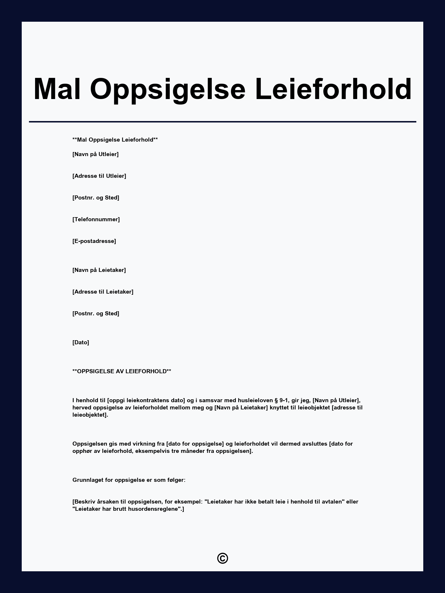 Mal Oppsigelse Leieforhold
