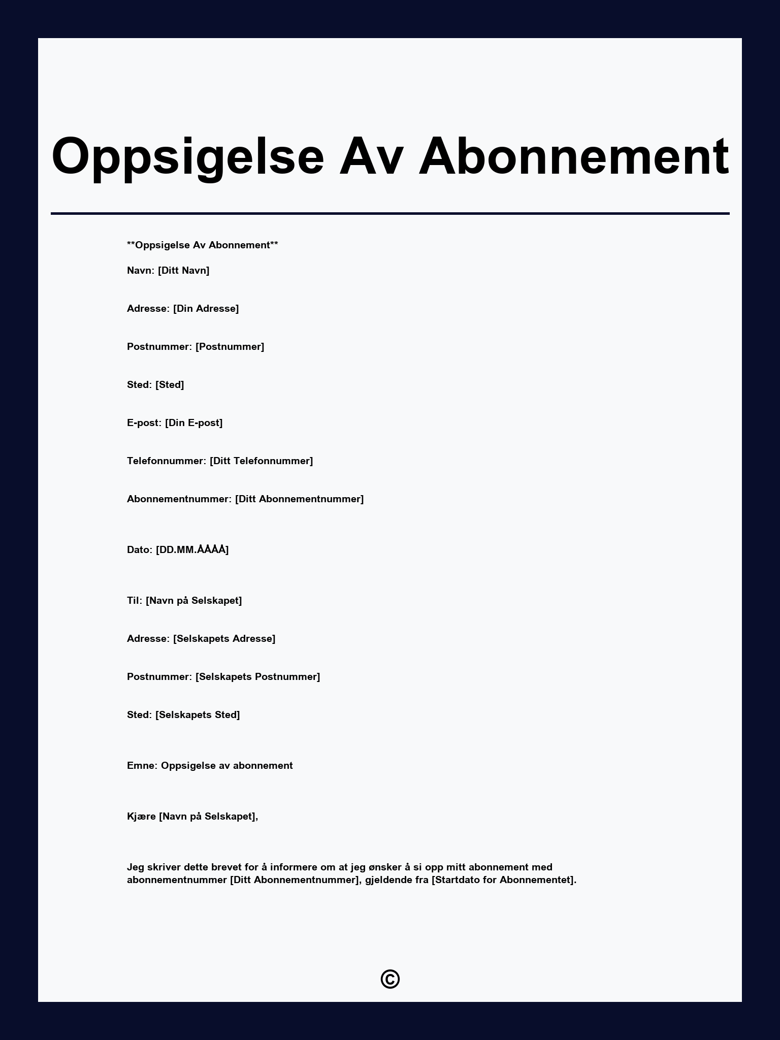 Oppsigelse Av Abonnement