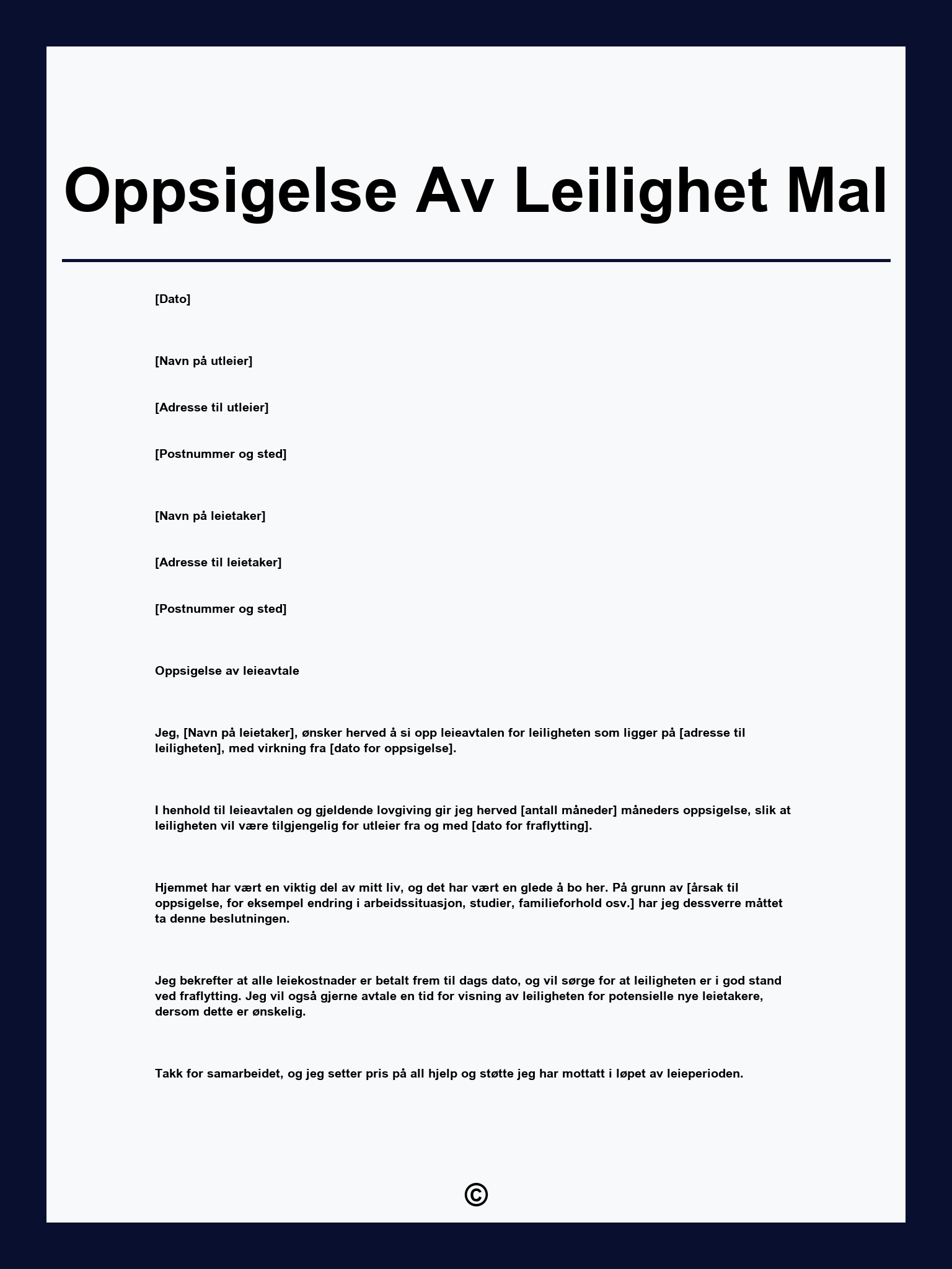 Oppsigelse Av Leilighet Mal