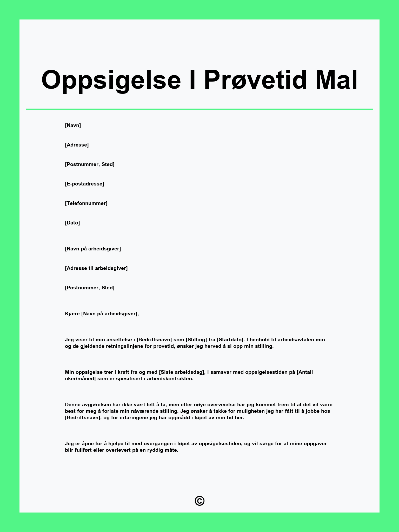 Oppsigelse I Prøvetid Mal