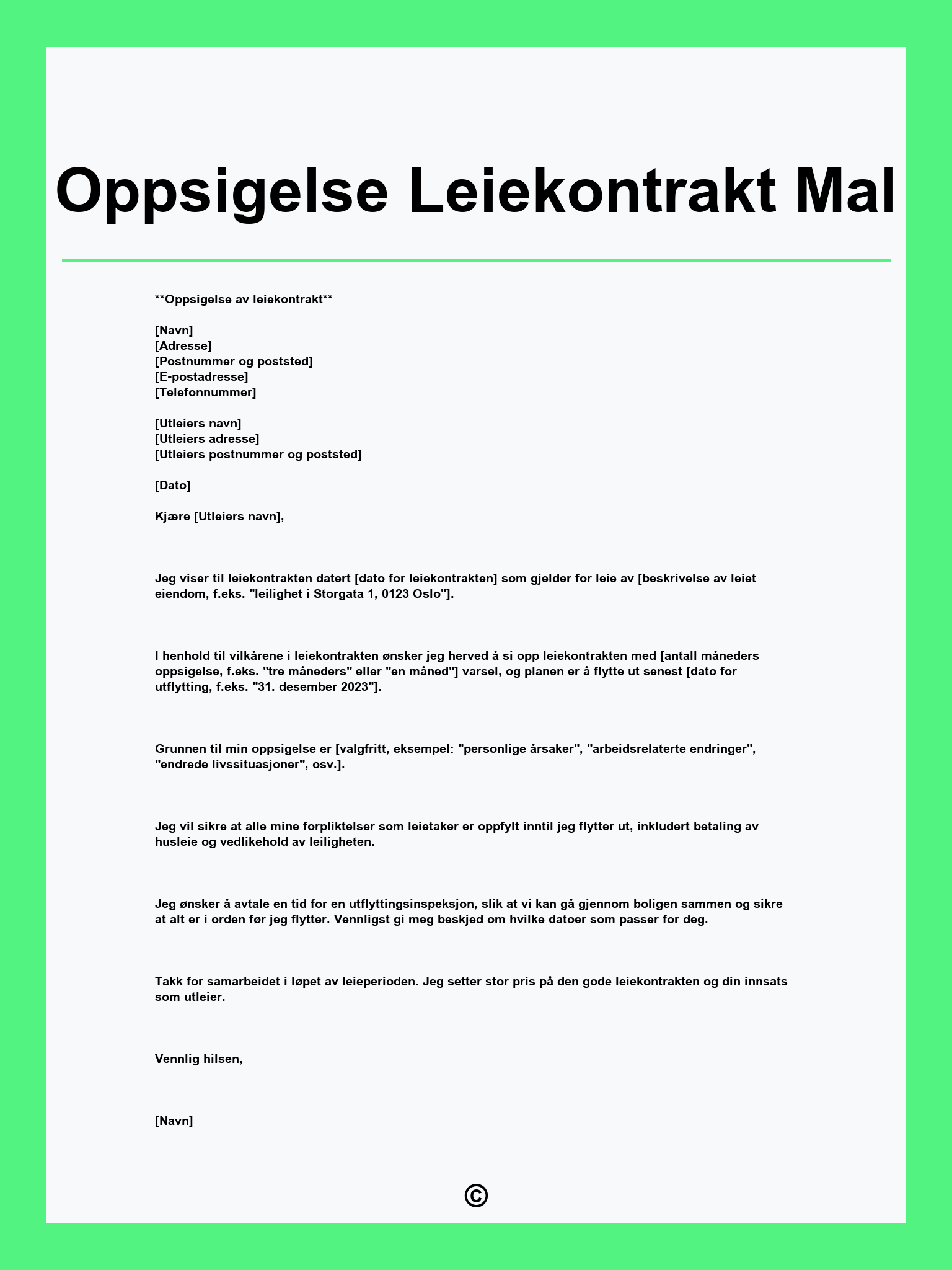 Oppsigelse Leiekontrakt Mal