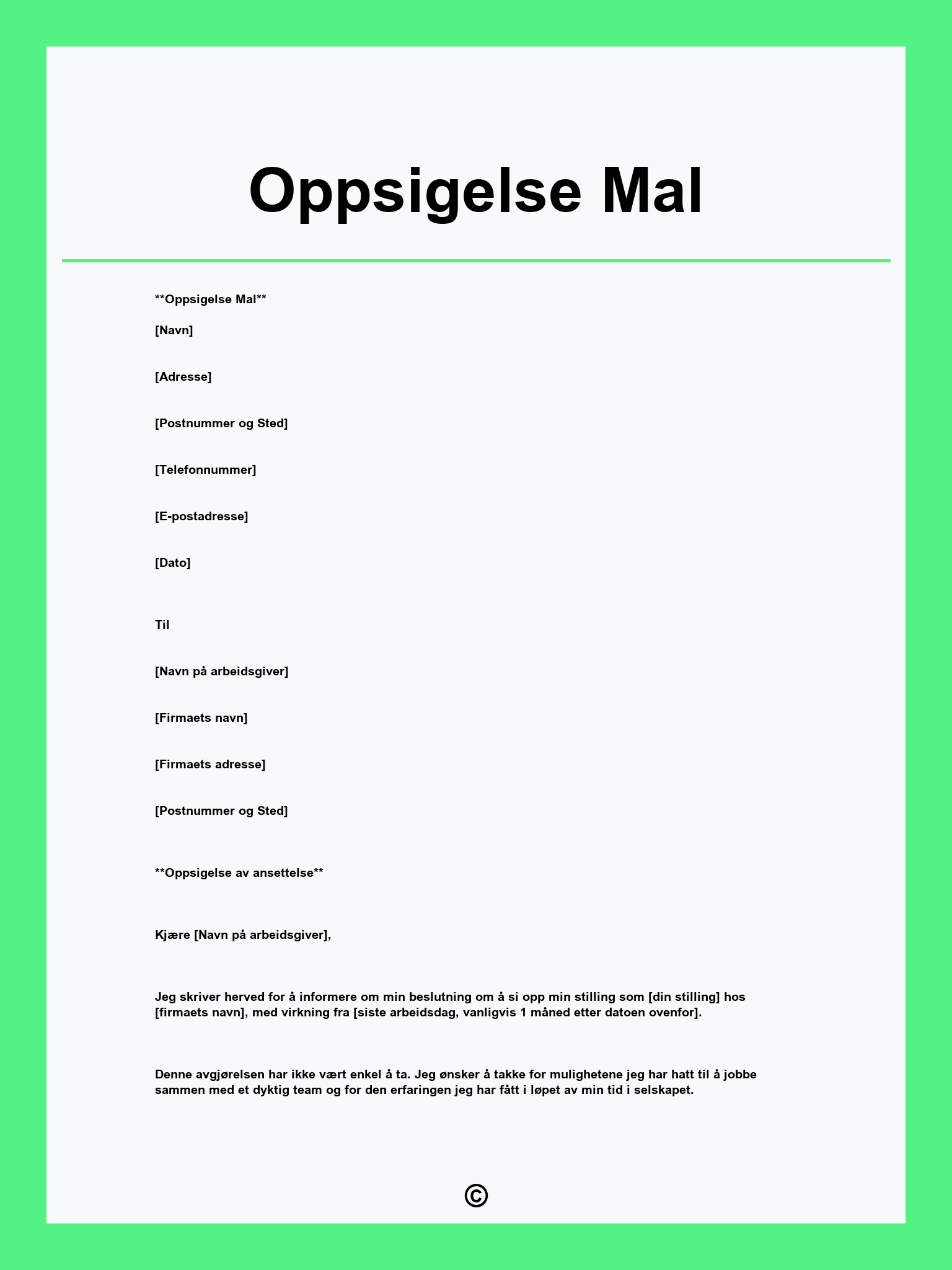 Oppsigelse Mal