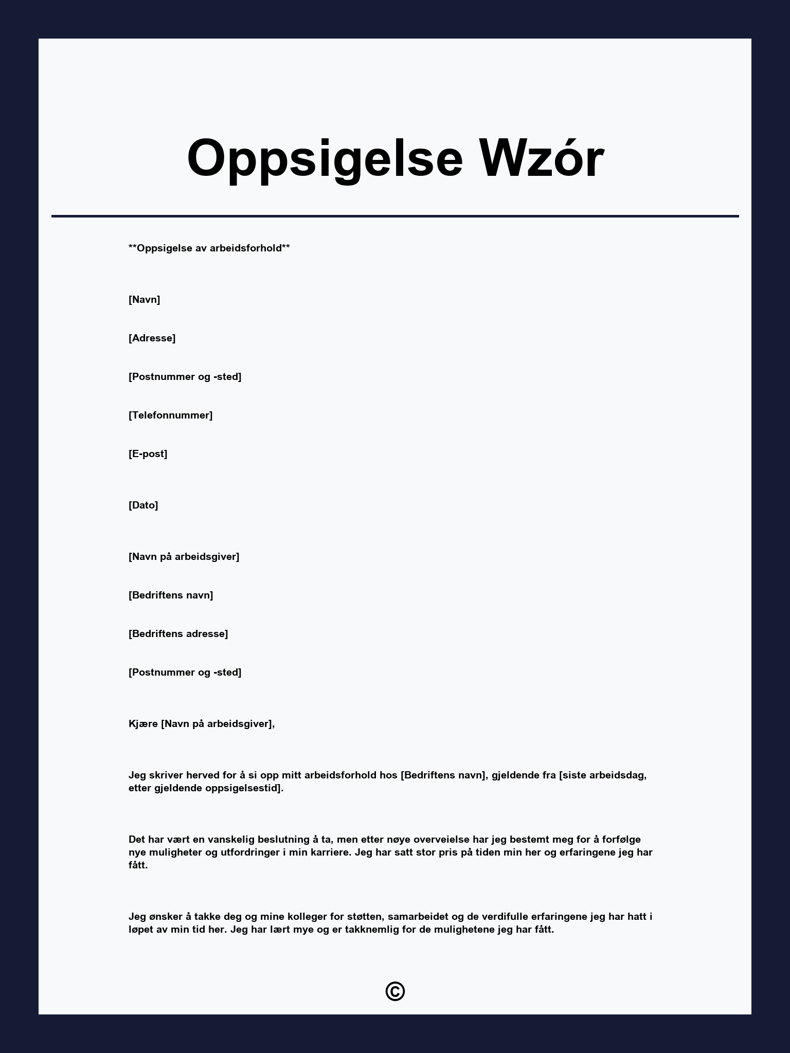 Oppsigelse Wzór